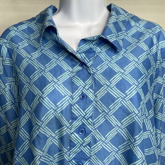 Coldwater Creek Blue Geometric Print Cotton Popover Top Size 2X Lightweight Boho - Picture 8 of 12